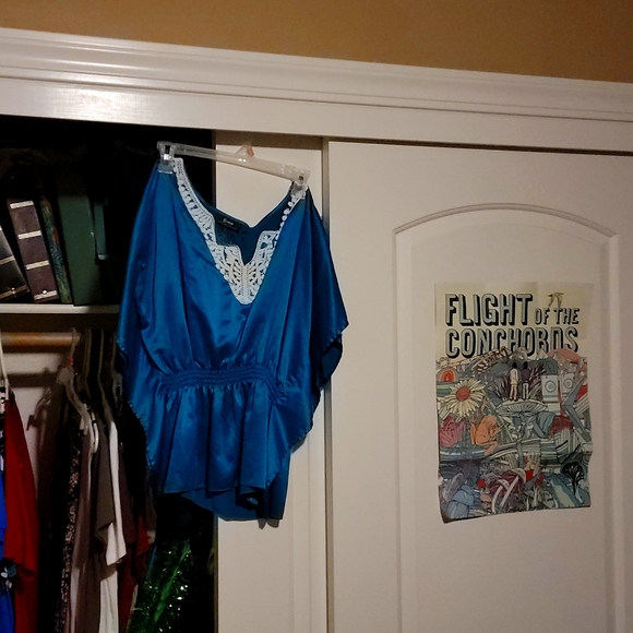 Bwear Tops - Blue Bwear Silk Embroidered Blouse